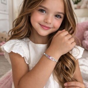 Vintage Taxco Mexico Silver Tone Abalone Shell Butterfly Bangle Child's Bracelet